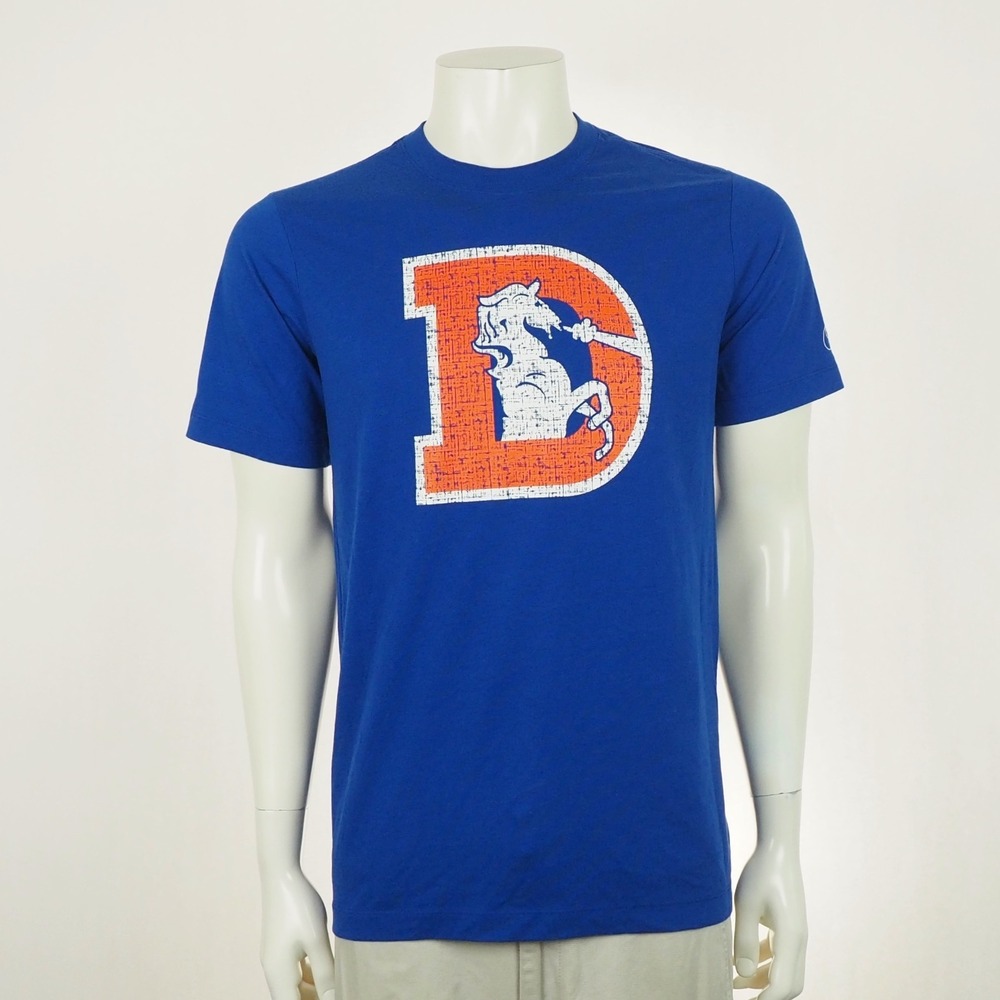 Nike Team Denver Broncos NFL Retro Logo Tee Shirt Mens Medium Blue Tri-Blend